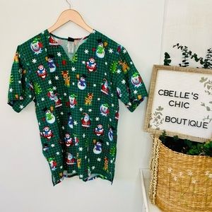 Vintage Barco Green Plaid Holiday/Winter Scrub Top Sz M